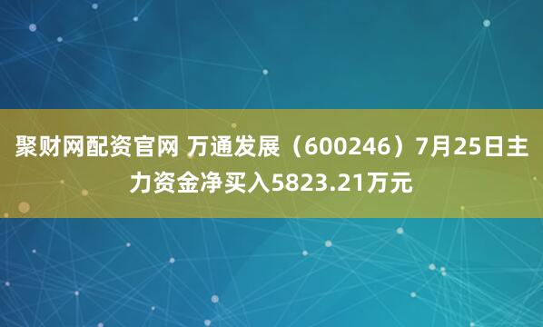 聚财网配资官网 万通发展（600246）7月25日主力资金净买入5823.21万元